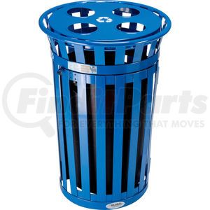 641366RBL by GLOBAL INDUSTRIAL - Global Industrial&#153; Outdoor Slatted Steel Recycling Can W/Access Door & Multi-Stream Lid, 36 Gal