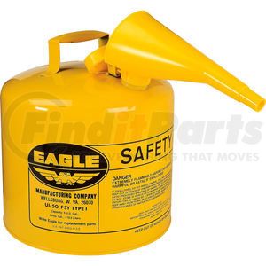 UI-50-FSY by JUSTRITE - Eagle Type I Safety Can - 5 Gallon with Funnel - Yellow, UI-50-FSY