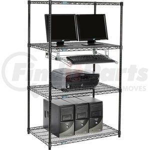 695395BK by GLOBAL INDUSTRIAL - Nexel™ 4-Shelf Wire Computer LAN Workstation With Keyboard Tray, Black, 36"W x 24"D x 63"H