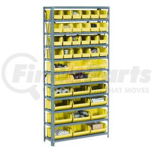 603247YL by GLOBAL INDUSTRIAL - Global Industrial&#153; Steel Open Shelving - 16 Yellow Plastic Stacking Bins 5 Shelves - 36x18x39