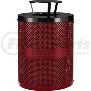 261927RD by GLOBAL INDUSTRIAL - Global Industrial™ Outdoor Perforated Steel Trash Can With Rain Bonnet Lid, 36 Gallon, Red