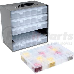493513 by GLOBAL INDUSTRIAL - Durham Steel Compartment Box Rack 13-1/2 x 9-1/8 x 13-1/4 with 5 of Adjustable Divider Plastic Boxes
