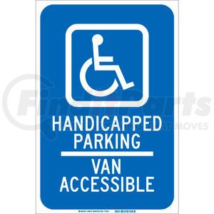 90018 by BRADY - Brady&#174; 90018 Handicapped Parking Van Accessible Sign, Blue/White, Aluminum, 12"W x 18"H