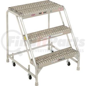 WLAR003245 by TRI-ARC - 3 Step Aluminum Rolling Ladder, 24"W Grip Step, W/O Handrails - WLAR003245