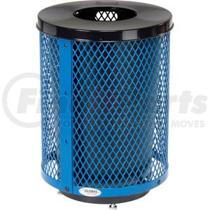 261924BLD by GLOBAL INDUSTRIAL - Global Industrial™ Outdoor Diamond Steel Trash Can With Flat Lid & Base, 36 Gallon, Blue