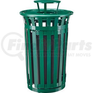 261941GN by GLOBAL INDUSTRIAL - Global Industrial&#153; Outdoor Slatted Steel Trash Can W/Access Door & Rain Bonnet Lid,36 Gal,Green