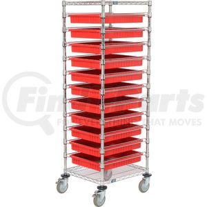 269029RD by GLOBAL INDUSTRIAL - Global Industrial&#153; 21X24X69 Chrome Wire Cart With 11 3"H Grid Containers Red