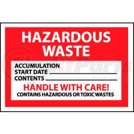 HW20 by NATIONAL MARKER COMPANY - Hazardous Waste Paper Labels - Hazardous Waste Handle With Care