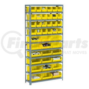 603246YL by GLOBAL INDUSTRIAL - Global Industrial&#153; Steel Open Shelving - 16 Yellow Plastic Stacking Bins 5 Shelves - 36x12x39