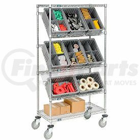 493422BL by GLOBAL INDUSTRIAL - Global Industrial&#153; Easy Access Slant Shelf Chrome Wire Cart, 8 Blue Grid Containers 36Lx18Wx63H