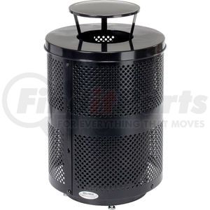 261927BKD by GLOBAL INDUSTRIAL - Global Industrial™ Outdoor Perforated Steel Trash Can W/Rain Bonnet Lid & Base, 36 Gallon,Black