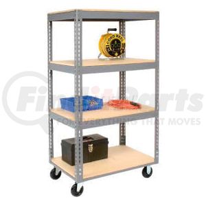 585422 by GLOBAL INDUSTRIAL - Global Industrial&#153; Easy Adjust Boltless 4 Shelf Truck 48x24, Wood Shelves, Polyurethane Casters