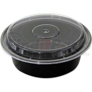 NC729B by UNITED STATIONERS - VERSAtainer Microwavable Round Containers, 32 oz., 7" Diameter, Black/Clear - 150 Pack