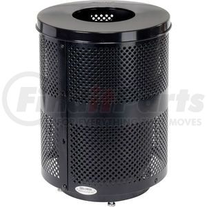 261925BKD by GLOBAL INDUSTRIAL - Global Industrial&#153; Outdoor Perforated Steel Trash Can With Flat Lid & Base, 36 Gallon, Black