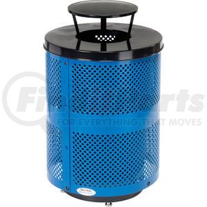 261927BLD by GLOBAL INDUSTRIAL - Global Industrial Outdoor Perforated Steel Trash Can W/Rain Bonnet Lid & Base, 36 Gallon, Blue