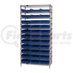 268975BL by GLOBAL INDUSTRIAL - Global Industrial™ Chrome Wire Shelving with 33 4"H Plastic Shelf Bins Blue, 36x18x74