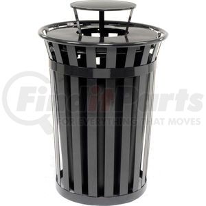 260804BK by GLOBAL INDUSTRIAL - Global Industrial™ Outdoor Slatted Steel Trash Can With Rain Bonnet Lid, 36 Gallon, Black