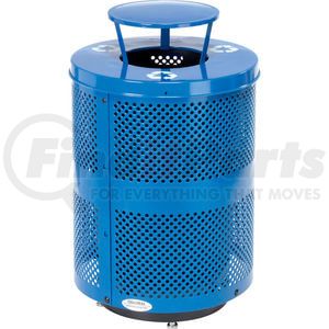 261927RBLD by GLOBAL INDUSTRIAL - Global Industrial&#153; Outdoor Perforated Steel Recyling Can W/Rain Bonnet Lid & Base, 36 Gal, Blue