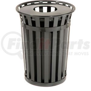 237726BK by GLOBAL INDUSTRIAL - Trash Can - Outdoor, Steel, Slatted, with Flat Lid, 36 Gallon, Black