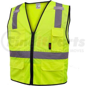 1505-LG by GSS SAFETY - GSS Safety 1505 Multi-Purpose Class 2 Mesh Zipper 6 Pockets Safety Vest, Lime, Large