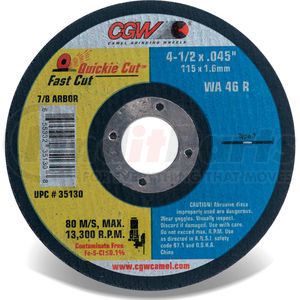 35131 by CGW ABRASIVE - CGW Abrasives 35131 Fast Cut Thin Cutting Wheel 6" x 0.045" x 7/8" Type 1 Aluminum Oxide