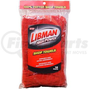 591 by LIBMAN COMPANY - Libman Commercial High Power&#174; 100% Cotton Red Shop Towels, 12 Pack - 591