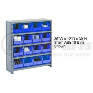 603259BL by GLOBAL INDUSTRIAL - Global Industrial&#153; Steel Closed Shelving - 17 Blue Plastic Stacking Bins 6 Shelves - 36x12x39