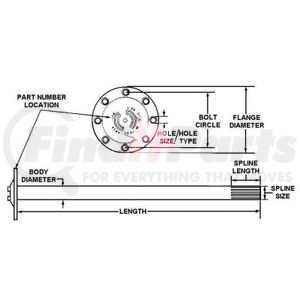 3202L8904 by MERITOR - Drive Axle Shaft - 1.82" Body Dia, 5.25" Bolt Circle, 6.25" Flange, 40.28" Length, 36 Spline