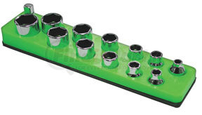 718 by MECHANIC'S TIME SAVERS - 3/8 in. Drive Magnetic Neon Green Socket Holder   5.5-22mm