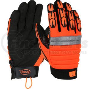 1JM400L by BOSS - Miners Mechanic Work Gloves - Large, Hi-Vis Orange - (Pair)