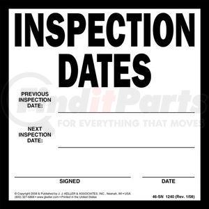 1240 by JJ KELLER - Inspection Dates Label - 6" x 6"