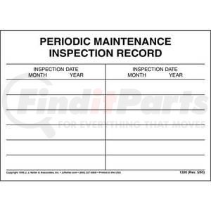 1330 by JJ KELLER - Periodic Maintenance Inspection Record Label - 5" x 7"