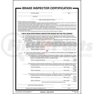 2311 by JJ KELLER - Brake Inspector Certification Form - 2-ply, carbon, 8 1/2" x 11"
