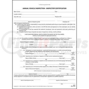 2574 by JJ KELLER - Annual Vehicle Inspection - Inspector Certification Form - Snap-out, carbonless, 8 1/2" W x 11 3/4" L