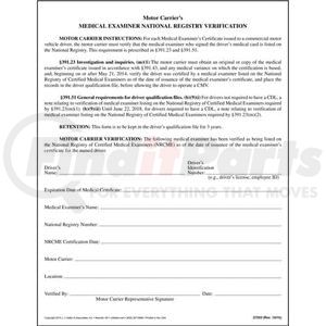 27033 by JJ KELLER - Medical Examiner’s National Registry Verification 50-Sheet Padded Form Book