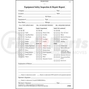 27348 by JJ KELLER - General Equipment Inspection Book - Stock - 2-Ply, Carbonless