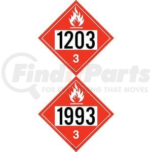 1568 by JJ KELLER - 1993/1203 Placard - Class 3 Flammable Liquid - 20 mil Polystyrene, Laminated