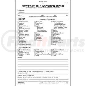 1854 by JJ KELLER - Detailed Driver Vehicle Inspection Report (DVIR), 2-Ply, Carbonless - Stock - 2-ply, carbonless, book format, 5-1/2" x 8-1/2"