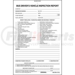 1928 by JJ KELLER - Bus Driver's Vehicle Inspection Report, 2-Ply, Carbonless, Book Format