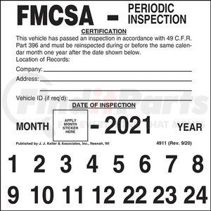 4911 by JJ KELLER - FMCSA Periodic Inspection Label - 5" x 5"