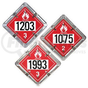50134 by JJ KELLER - Aluminum Flip Placard - 3 Legend, Numbered, UN 1203, 1993, 1075 - 3-Legend, Unpainted Back Plate