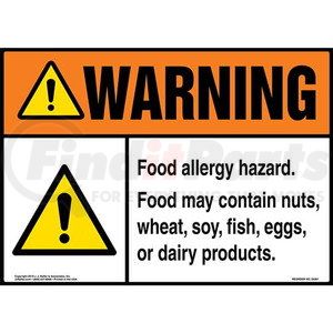 59361 by JJ KELLER - Warning: Food Allergy Hazard Poster - ANSI - Laminated Poster