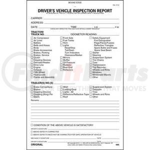 685 by JJ KELLER - Detailed Driver's Vehicle Inspection Report, 2-Ply, w/Carbon - Stock - Book format