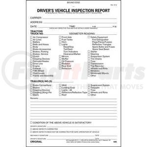 685 by JJ KELLER - Detailed Driver's Vehicle Inspection Report, 2-Ply, w/Carbon - Stock - Book format, carbon, 5-1/2" x 8-1/2"