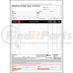993 by JJ KELLER - Straight Bill of Lading - Universal Form - 3-ply, carbonless, snap-out, 8.5" x 11.75" (0.75" top tear-off)