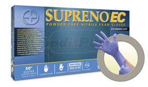 SEC375M by MICROFLEX - Supreno® EC Powder-Free Extended Cuff Nitrile Examination Gloves, Blue, Medium