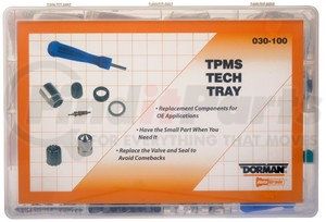 030-100 by DORMAN - TPMS Tech Tray With 5 Each Of 11 Valve Core Kits, 25 Valve Cores, Assorted Caps