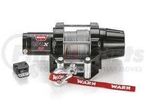 101025 by WARN - Vehicle Mounted; ATVs and Side By Sides; Waterproof; 12 Volt; 2500 Pound Line Pull Capacity; 50 Foot x 3/16 Inch Steel Rope; Roller Fairlead; Handlebar Mounted Rocker Switch Control; Three-Stage Planetary Gear