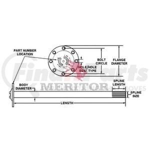 3202S9249 by MERITOR - AXLE SHAFT