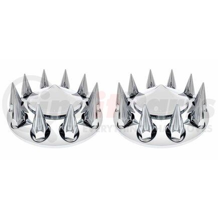 TR585-TWC by TORQUE PARTS - Wheel Cover - Front, Chrome, Plastic, Universal, Spike Design, with 33mm Screw-on Spike Lug Nut Covers, for Semi Truck